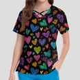 thumbnail image 4 of Valentines Day Scrub Tops for Women Casual Criss Cross V Neck Cute Love Hearts Graphic Scrub Shirts Loose Short Sleeve Scrubs Medical Nurse Workwear Nursing Uniform with Pockets Black 5XL, 4 of 4
