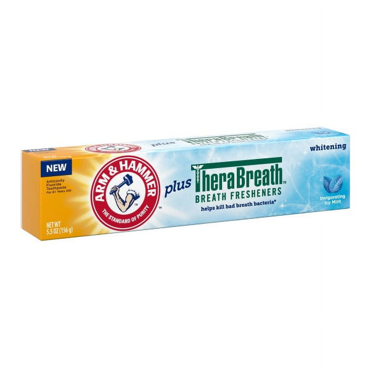 6 Pack - ARM & HAMMER Whitening Toothpaste Plus Therabreath Breath Fresheners, Invigorating Icy Mint Flavor, 5.5 oz