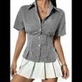 thumbnail image 1 of Conjuntos Casuales de Negocios para Mujer, Blusas Elegantes e Informales de Verano con Botones y Peplum, Camisas A Rayas 2025 Negro XL, 1 of 10