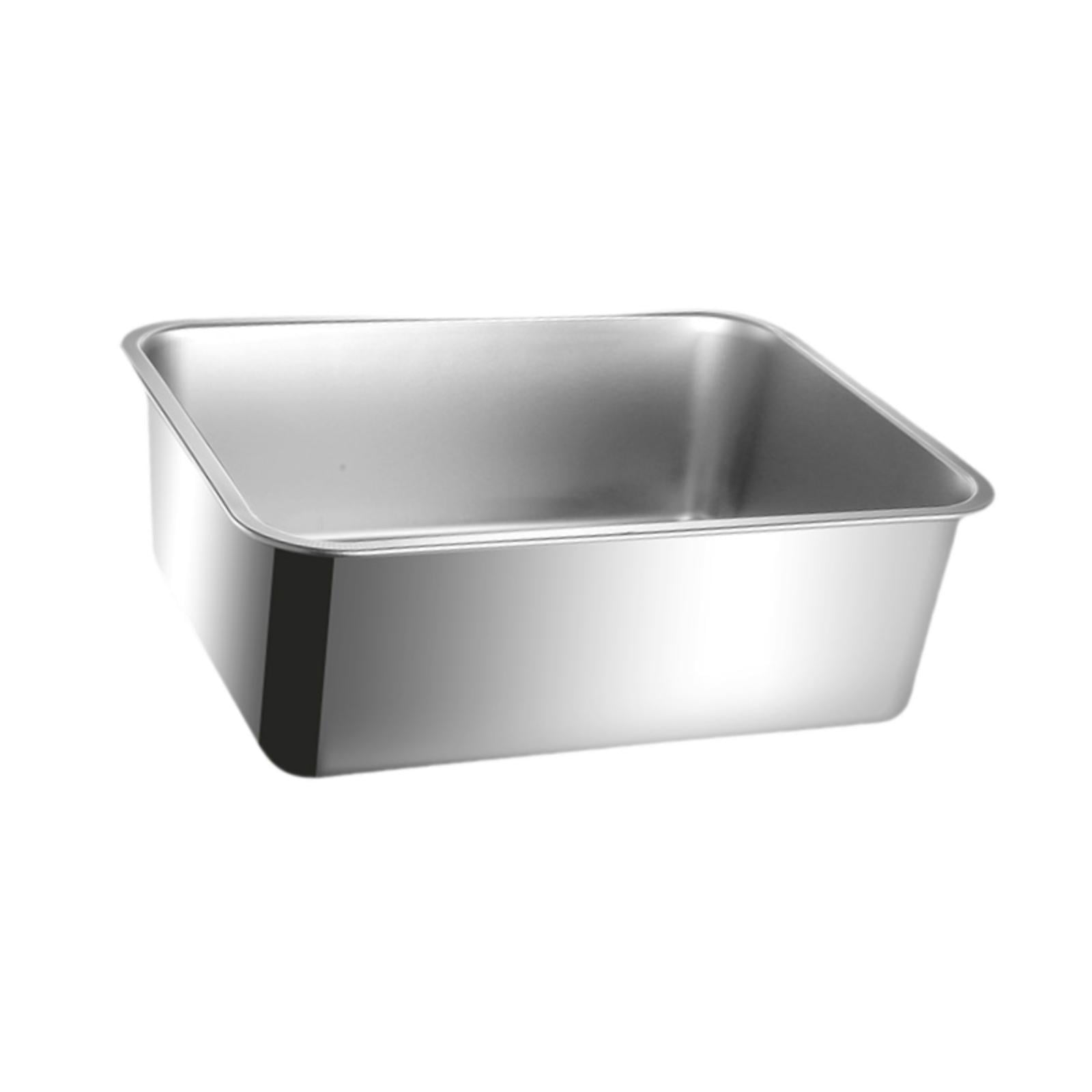FashionCha Cat Litter Box Litter Pan Stainless Steel Container Easy to Clean Open Top Large Height 10cm