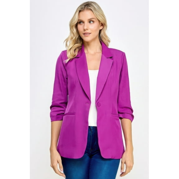 Saronite Solid Slightly Stretchy Long Sleeve Buttoned Detail 3/4 Sleeve Blazer, Orchid (Women's)