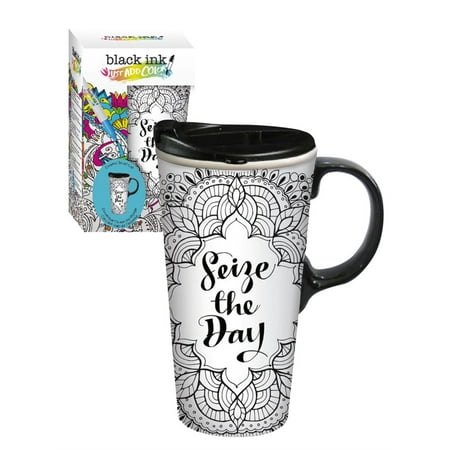 Cypress Home Seize the Day Coloring Book Ceramic Travel Coffee Mug, 17