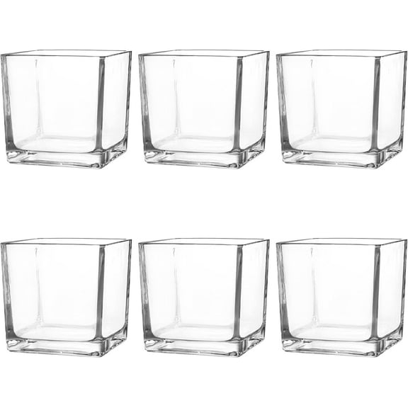 Glass 4" Square Vases, Set of 6