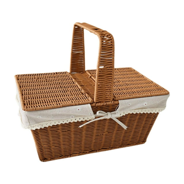Cesta de picnic de imitación de ratán, cesta de frutas, cesta rural con asa, ligera para picnic Estilo B
