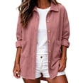 thumbnail image 3 of Tqcoqu Women Corduroy Shacket Button Down Loose Long Sleeve Casual Jacket, Button Down Front with Dual Pockets,Women's,Size S-XXXL, 3 of 9