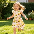 thumbnail image 2 of Lanbubble Toddler Girls Back to School Dress Flutter Sleeve Casual Dresses Pencil Print Sundress For 3-7 Years, 2 of 9