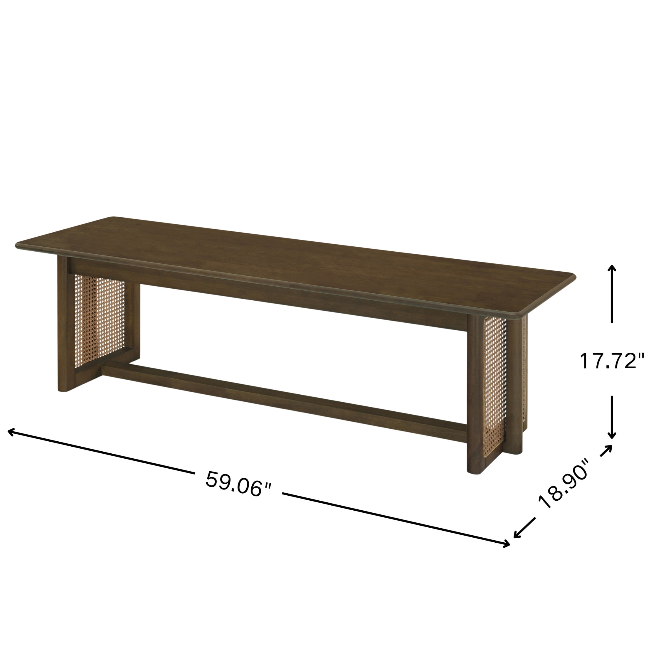 Christopher Knight Home 59" Bohemian Rubberwood Dining Bench with Plastic Rattan Accents, Walnut