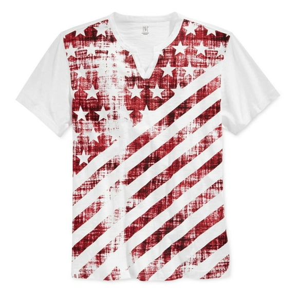 I.N.C Mens Flag Split Neck Graphic T-Shirt, White, Small