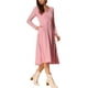 thumbnail image 4 of Vestidos de punto INSPIRE CHIC para mujer, vestido midi de canalé con profundo escote en V, manga larga, envolvente, corte A, color rosa, 4 of 5