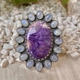 thumbnail image 3 of Handcrafted Charoite And Moonstone Statement Ring. made In 925 Sterling Silver. Boho Ring, Two Stone Ring, Boho Jewelry, Gift For Her,....., 3 of 4