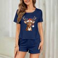 thumbnail image 7 of REORIAFEE Womens Lounge Pants Sets Christmas 3 Piece Pajama Short Sleeve Top and Shorts Santa Graphic Soft Sleepwear Navy XS-2XL, 7 of 7