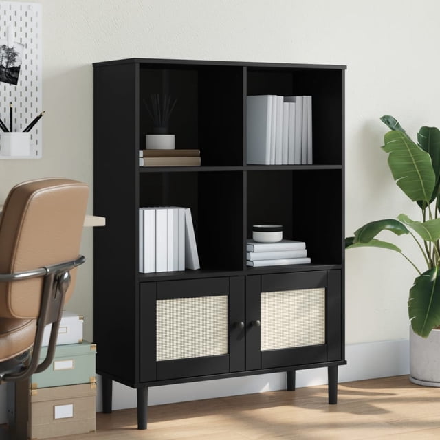 vidaXL Adult Standard Bookcase Senja Rattan Look Black 90x35x130 cm Solid Wood Pine