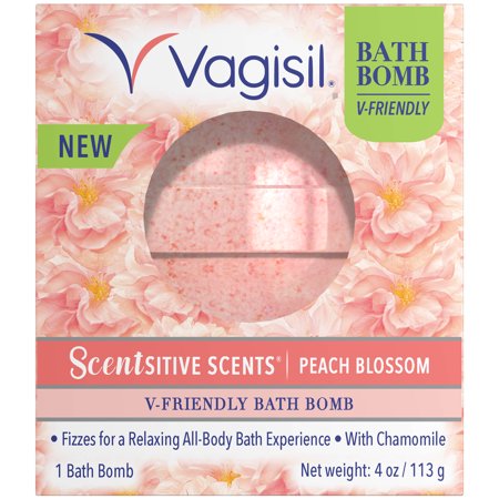 Vagisil Scentsitive Scents V-Friendly Bath Bomb, Peach Blossom Scent, pH-Friendly for Sensitive Vaginal