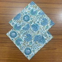 New Era Creation Asparagus Green, Airforce Blue Flower Indian Hand Block Printed Pure Cotton Cloth Napkins,Cocktail, Dinner Napkin gifts mom