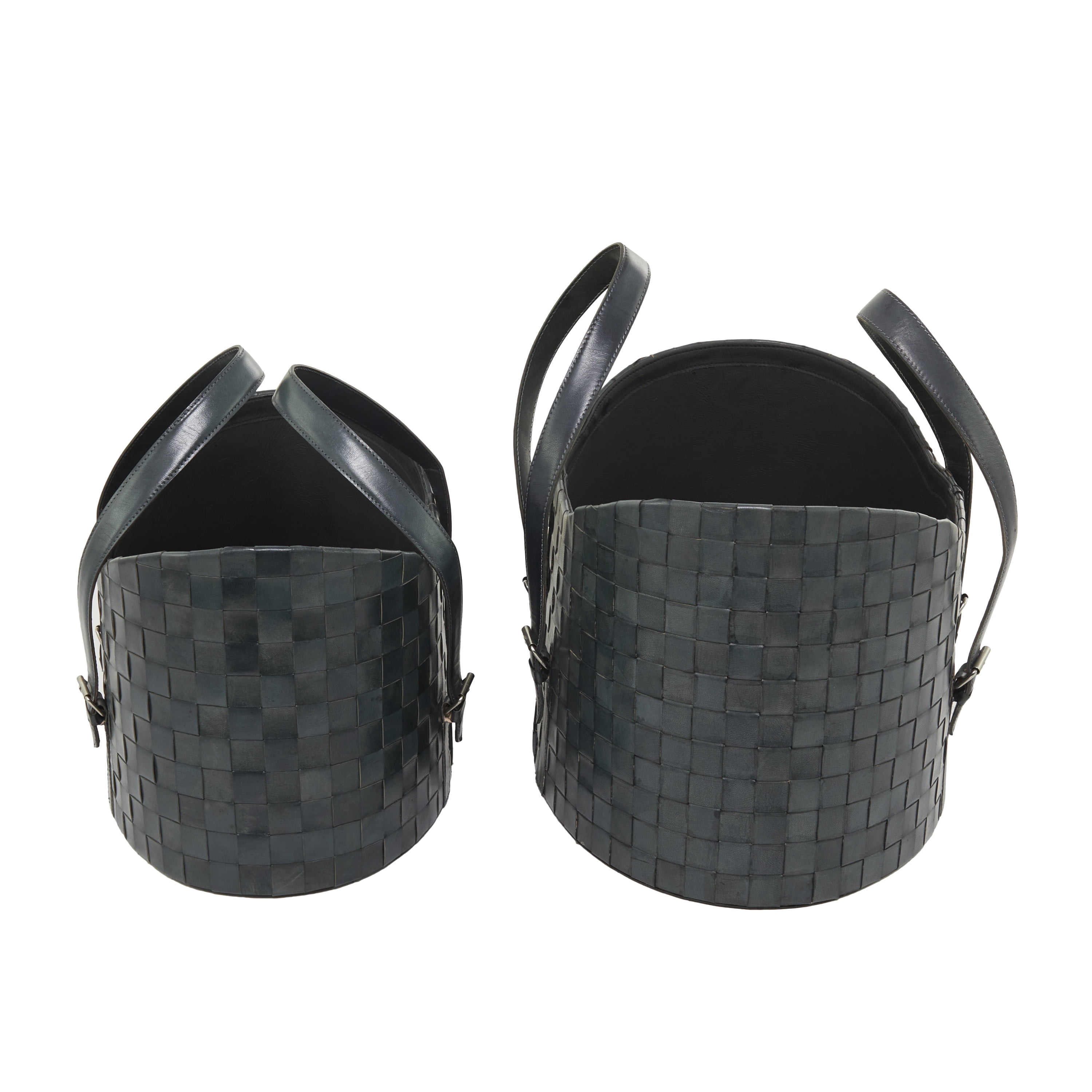 DecMode 16"W, 14"H Leather Modern Storage Basket, Dark Blue, 2-Piece