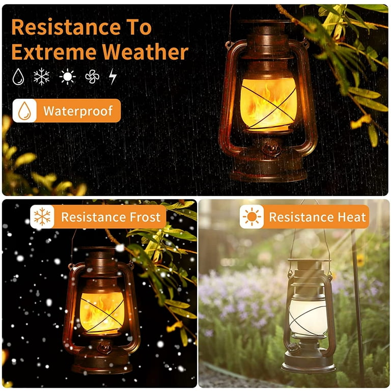 2 Pack LED Vintage Lantern Decorative, Indoor/Outdoor Hanging Waterproof  Lanterns with Smart Remote, Battery Operated Lanterns Flickering Flame 2