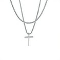 thumbnail image 6 of Mens Cross Necklaces14K White Gold Layered Plain Cross Pendant Rope Box Chain Necklace Prayer Jesus Collar, 6 of 8