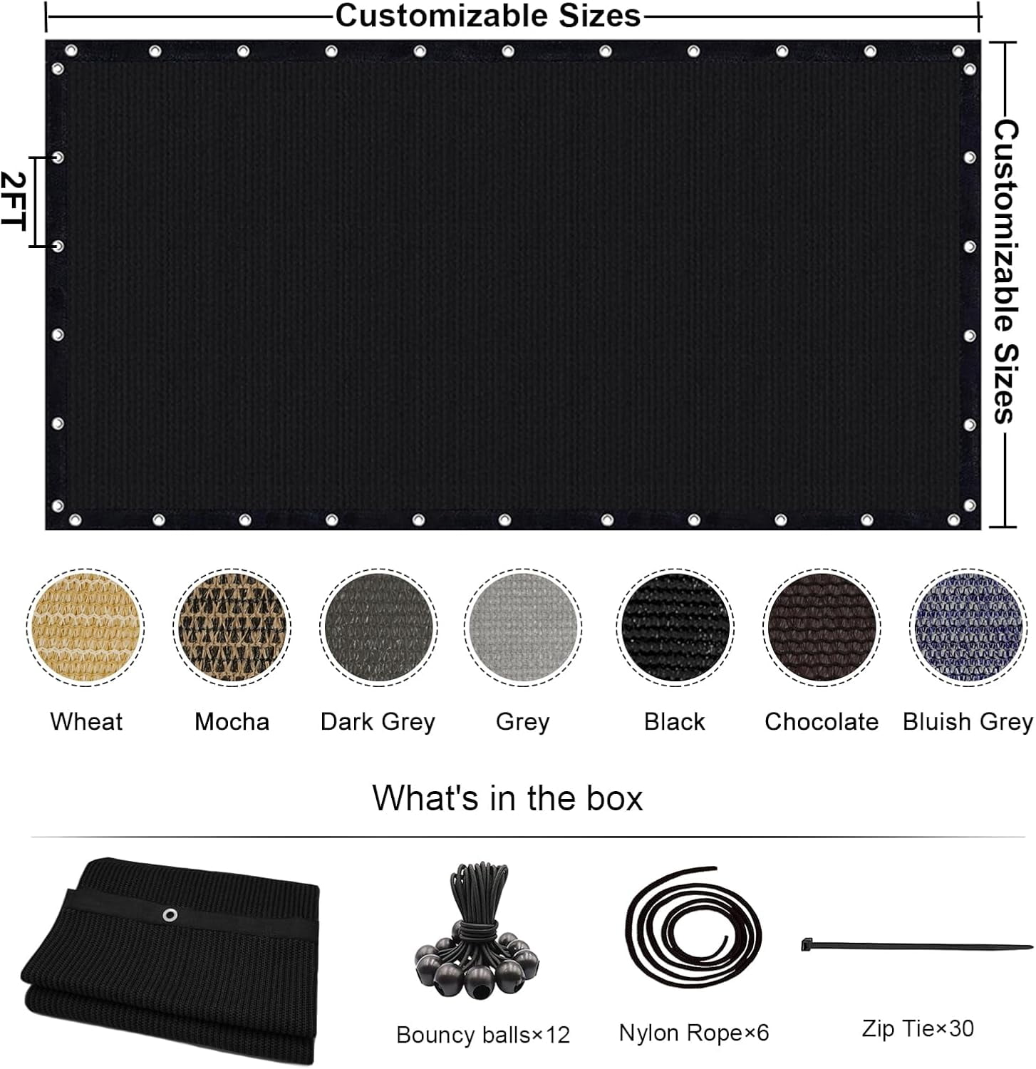 NAWAY 90% Sun Shade Cloth 4'x8' Outdoor Pergola Shade Cover Canopy with Grommets UV Block Privacy Screen for Patio, Backyards, Outdoor, Carport, Garden, Black