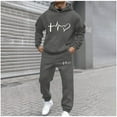 thumbnail image 2 of Tao Tao Valentines Day Jogger Sets Tracksuit For Men 2 Piece Set Trendy Heart Printed Two Piece Hooded Sweatshirt And Elastic Waist Sweatpants Sets With Pockets Dark Gray 2XL, 2 of 5