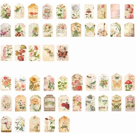100Pcs Paper Bookmarks Vintage Style Bookmarks for Booklover Rectangle with Animal/Plants/Human Pattern Mixed Color 10mm Colorful