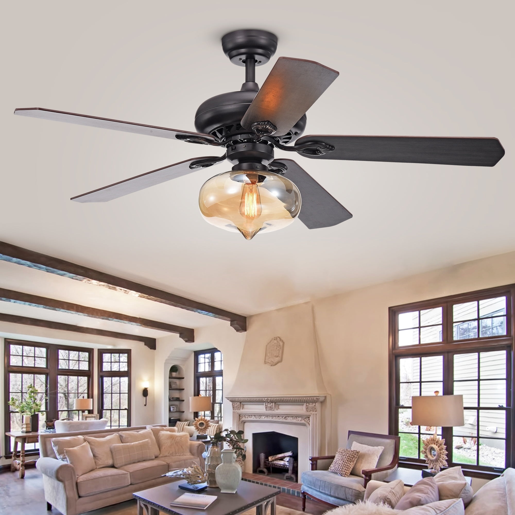 Warehouse of Tiffany CFL-8343REMO Figuera 52 in. 1-Light Indoor Black Finish Remote Controlled Ceiling Fan with Light Kit