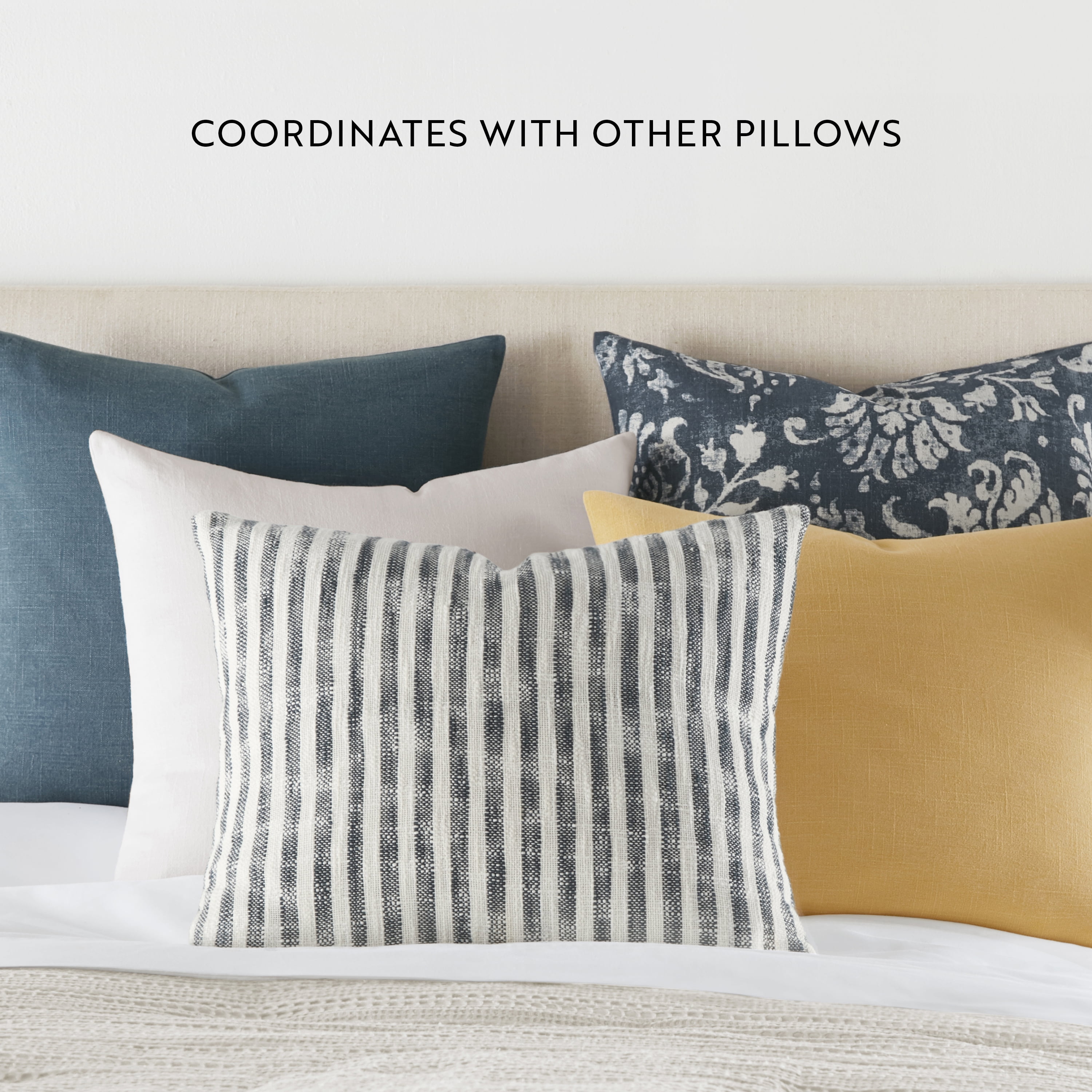 Noble Linens 2-Pack Cotton Slub Decor Throw Pillows Solids Navy & White