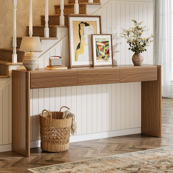 Tribesigns Console Table with 3 Drawers, 70.9" Wooden Entryway Table Behind Couch, Farmhouse Long Console Sofa Station with Storage for Entrance, Foyer, Hallway, Living Room, Easy Assembly (Brown)