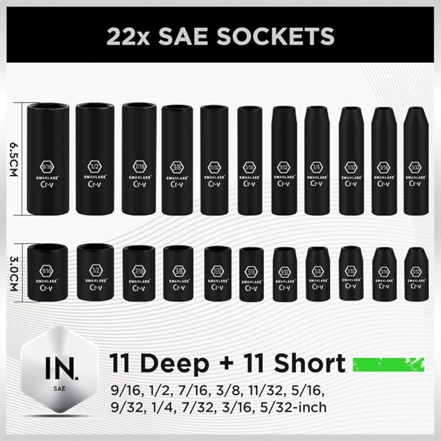 3/8" Drive Impact Socket Set, 50-Piece Standard SAE (5/16 to 3/4 inch) and Metric (8-22mm) Size, 6 Point, Cr-V, 3/8-Inch Ratchet Handle, Extension Bar, Universal Joint