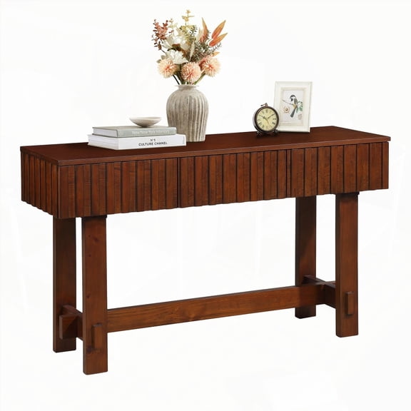 52 inch Sofa Table with Storage Drawers, Mid Century Farmhouse Console Table on Solid Wood Legs for Living Room, Hallway Entrance