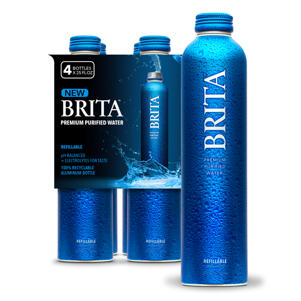 Brita Premium Purified Bottled Water, 25 Fl Oz (4 Pack).
