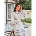 thumbnail image 3 of White Floral Embroidered Lantern Sleeve Ruffle Hem Midi Dress, 3 of 6