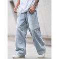 thumbnail image 5 of Men's Wide Leg Jeans Loose Fit Straight Washed Denim Pants Button Front Mid Rise with Pockets Trendy Streetwear for Casual Everyday & Going Out, 5 of 6