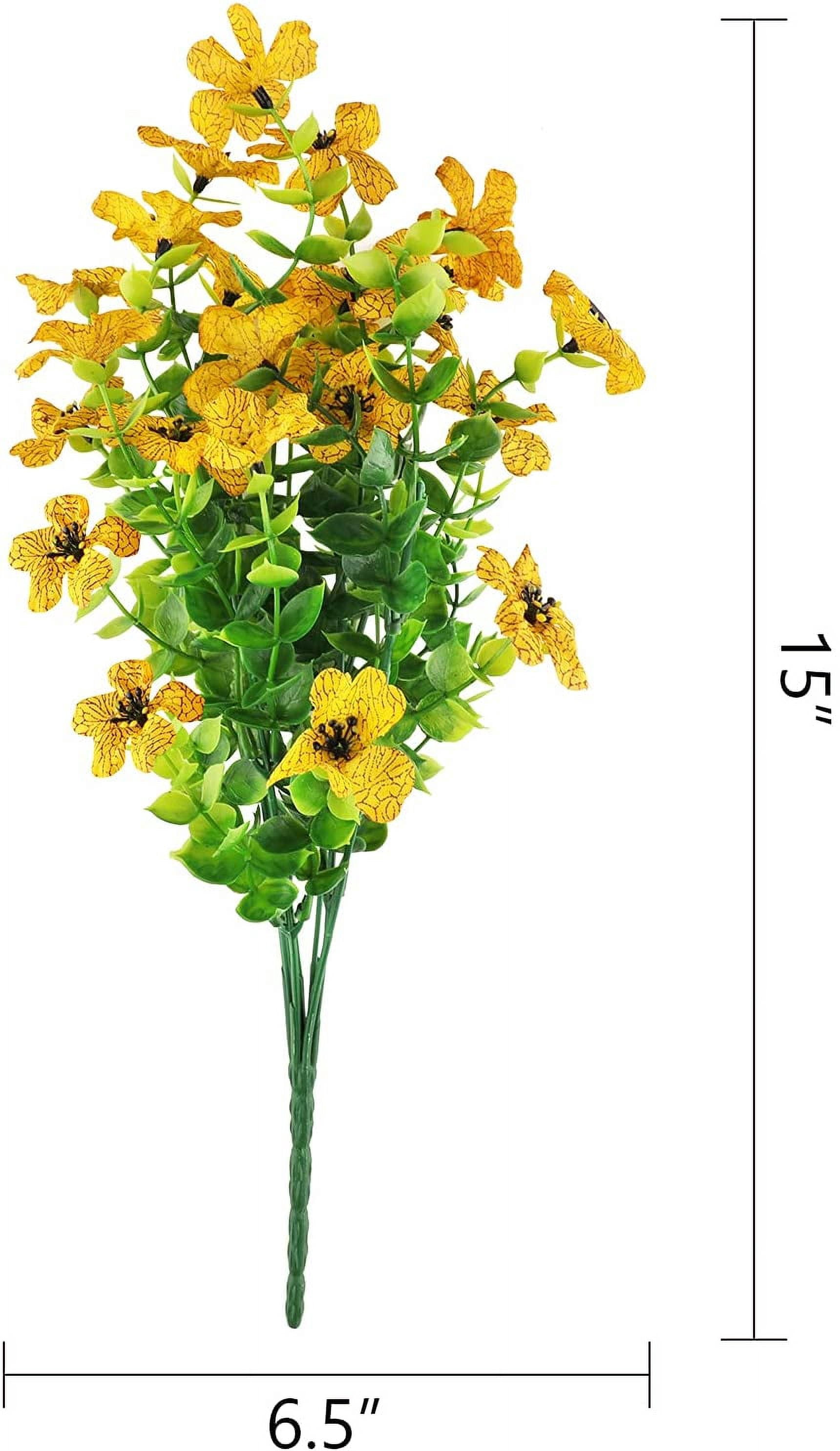 Sinhoon 18 Bundles Artificial Flowers UV Resistant Fake Plants Outdoor Faux Plastic Flowers Garden Window Box Porch Home Decor (Yellow)