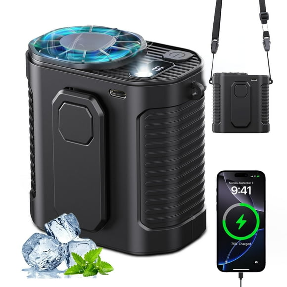 Ventilador de cintura portátil Hantan de 10 velocidades con luz LED de 10000 mAh