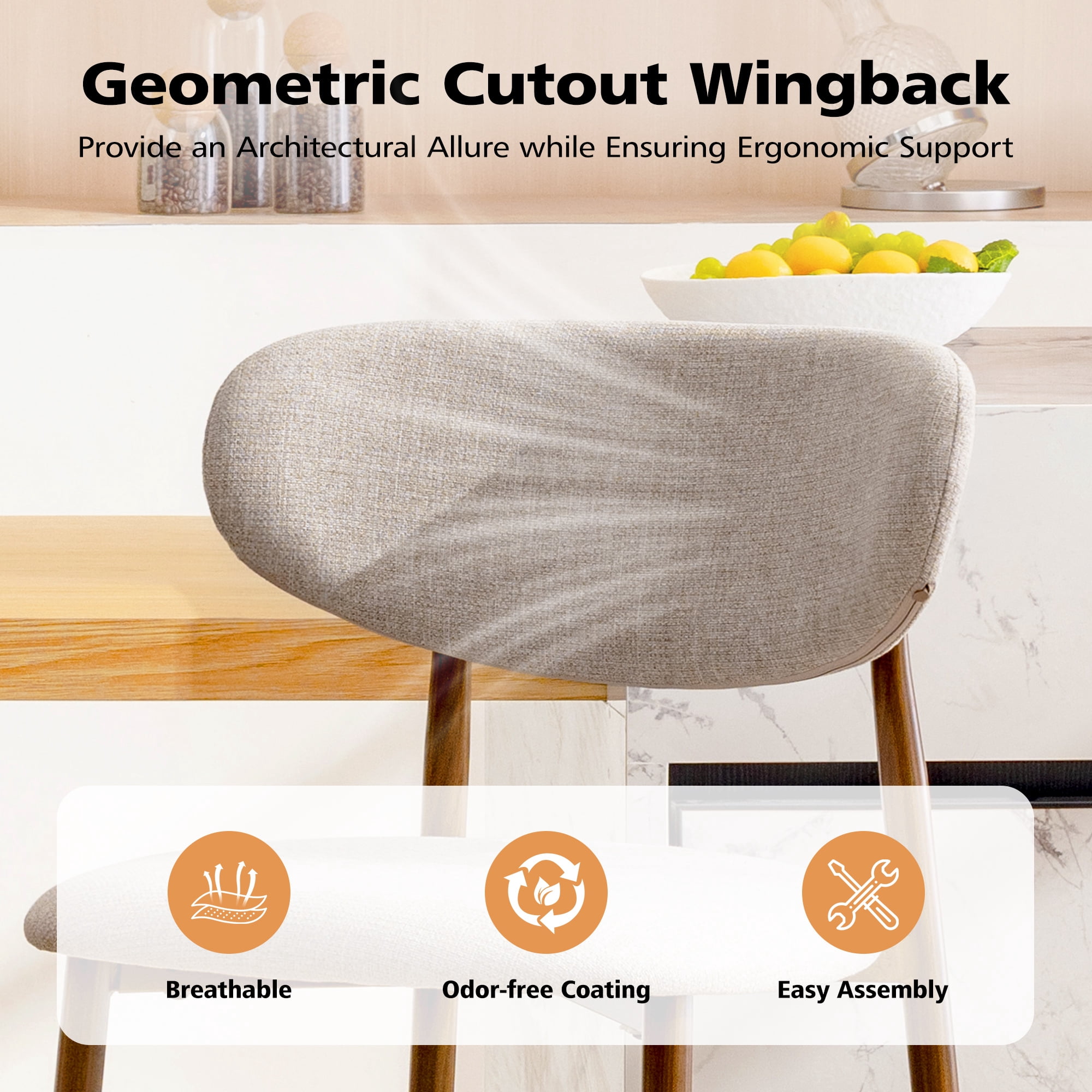 COOLHUT Bar Stool Set of 4, 26" Counter Height Bar Stools with Curved Back, Premium Linen Upholstery Bar Stools with Brass-Toned Metal Footrest for Dining Room, Kitchen Island, Oatmeal