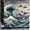 thumbnail image 3 of Ambesonne Fish Shower Curtain, Ukiyo-e Waves Marine Animals, 69"Wx84"L, Sea Blue and Pearl, 3 of 4