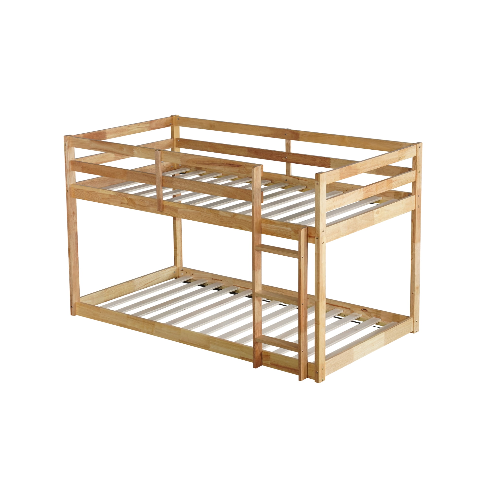 Leumius Twin over Twin Floor Bunk Bed with Ladder ,Upper and Bottom Bed Platforms Crafted with Strengthened Slats for Boys Girls Natural