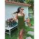 thumbnail image 5 of Vestido Midi Ajustado Fruncido para Mujer, Escote Cuadrado, Sin Mangas, Bajo con Volantes, Vestido de Fiesta para Discoteca, Verde , Talla L, 5 of 7