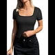 thumbnail image 3 of Body de Dos Piezas para Mujer, de una Pieza, Acanalado, con Cuello Cuadrado y Corta. Negro S, 3 of 7
