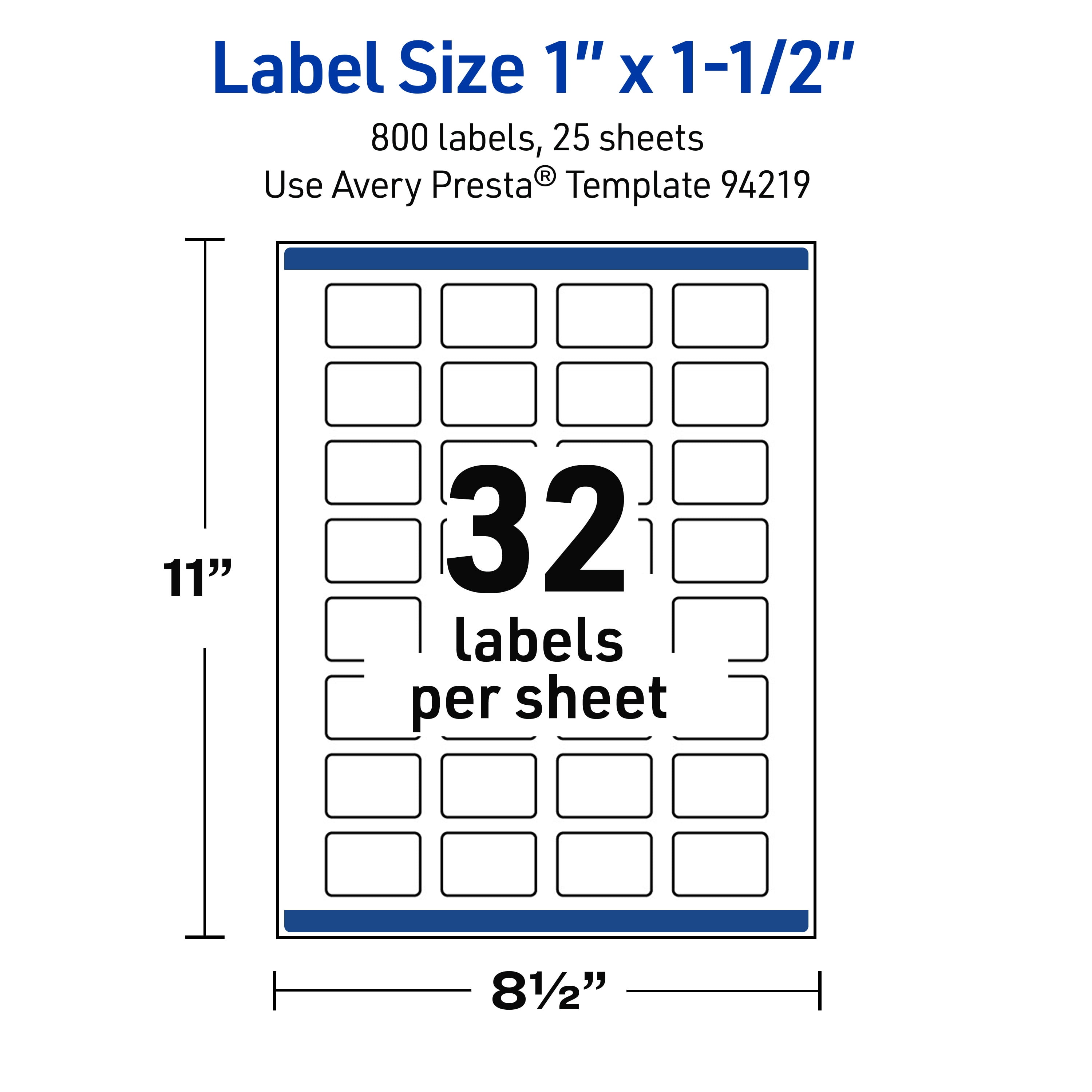 Avery Waterproof Rectangle Labels, 1" x 1.5", 800 Total