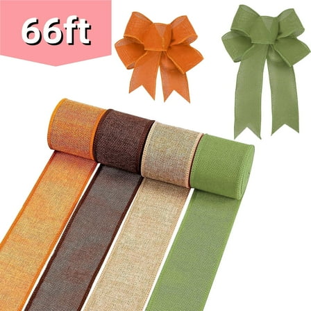 Wired Ribbon Burlap Ribbon Rolls Wrapping Burlap Ribbon Wreath Supplies for Crafts Decoration Wedding Floral Bows 22 Yard