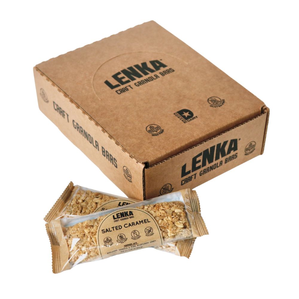 LENKA Handmade Craft Granola Bars - Salted Caramel Gluten Free High Fiber - Nutritious Snack Bar with Granola - 12 Pack