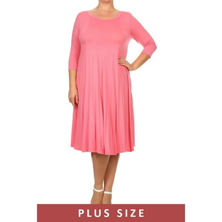 Plus Size Women's 3/4 Sleeves solid dress