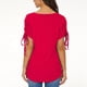 thumbnail image 3 of Blusa de manga con cordón para mujer, cuello en V, color puro, bolsillo frontal, blusa de ajuste casual de moda para citas, rojo XL, 3 of 5