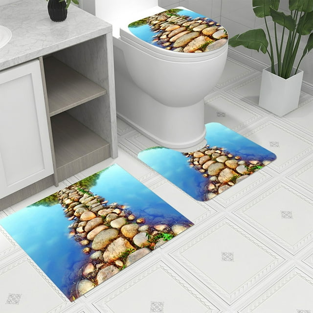 Amzcrzy Carpeting Carpeting Toilet Floor Mat U-Shape Foot Mat Bathroom Bathroom Mat Printing Modern Mat Toilet Door Mat Three Sets Bathroom Rugs Bathroom Decor Home Decor Bath Mat Area Rug