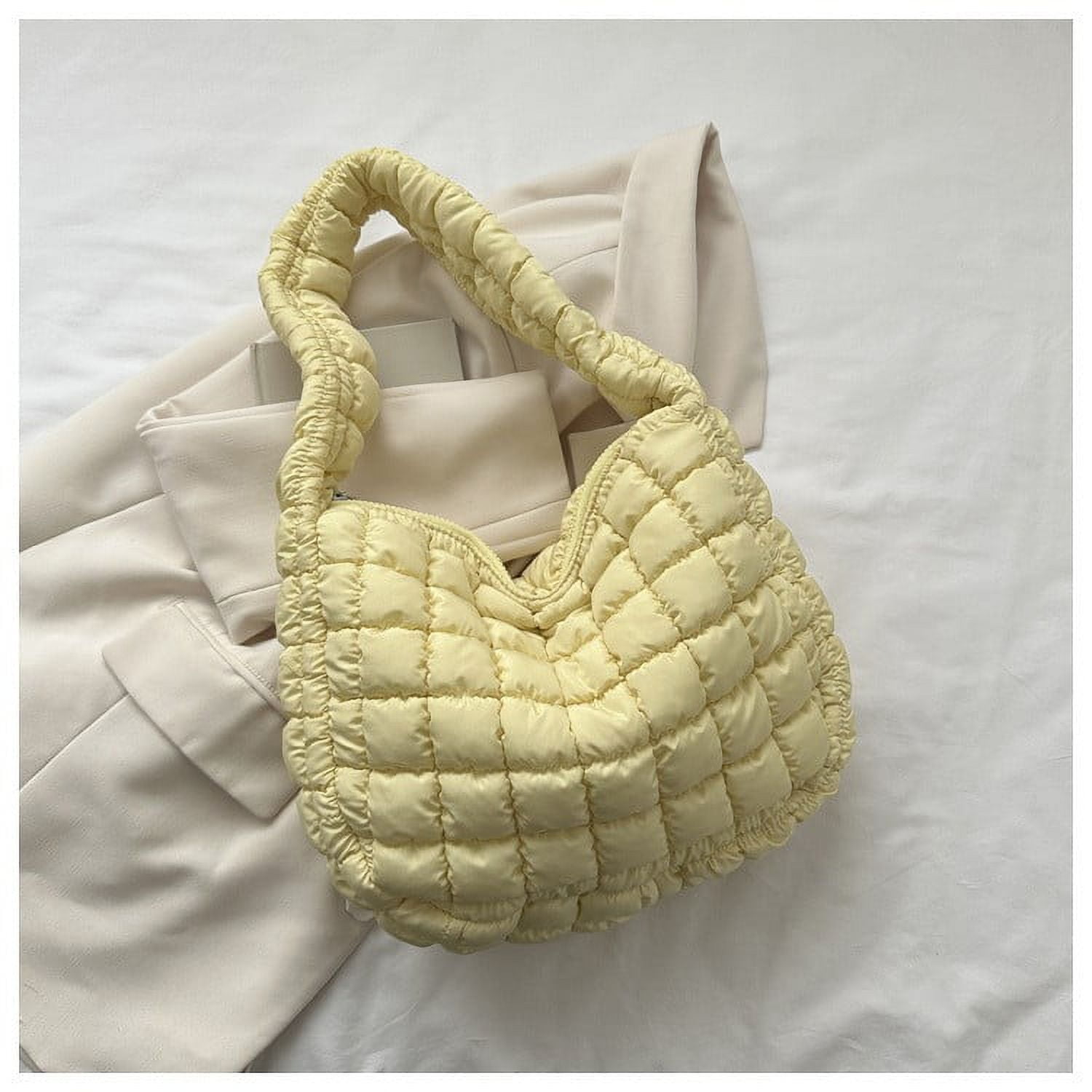 XMMSWDLA Tote Bag Women Quilted Large Shoulder Bags Puffy Bubble Pleated Purse Nylon Padding Cloud Crossbody Bag 2024 Tote Bag for Women Women's Crossbody Handbags