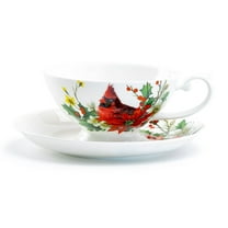 Stechcol Gracie Cardinal Poinsettia 7oz Bone China Cup and Saucer Grace Teawear