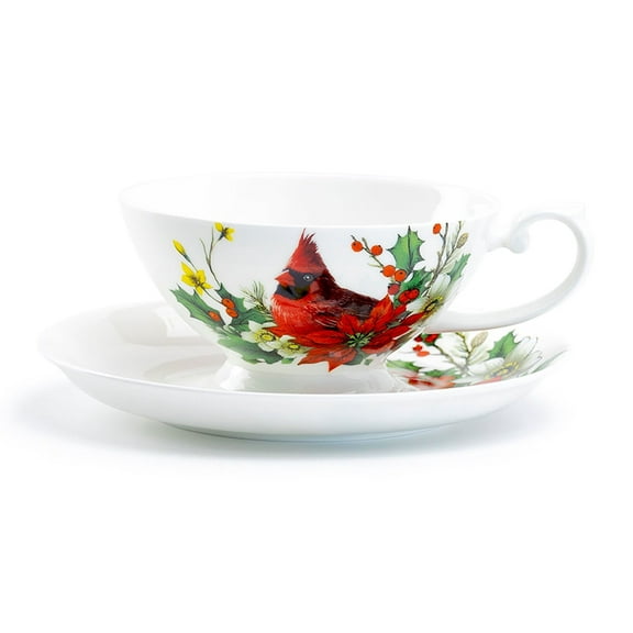 Stechcol Gracie Cardinal Poinsettia 7oz Bone China Cup and Saucer Grace Teawear