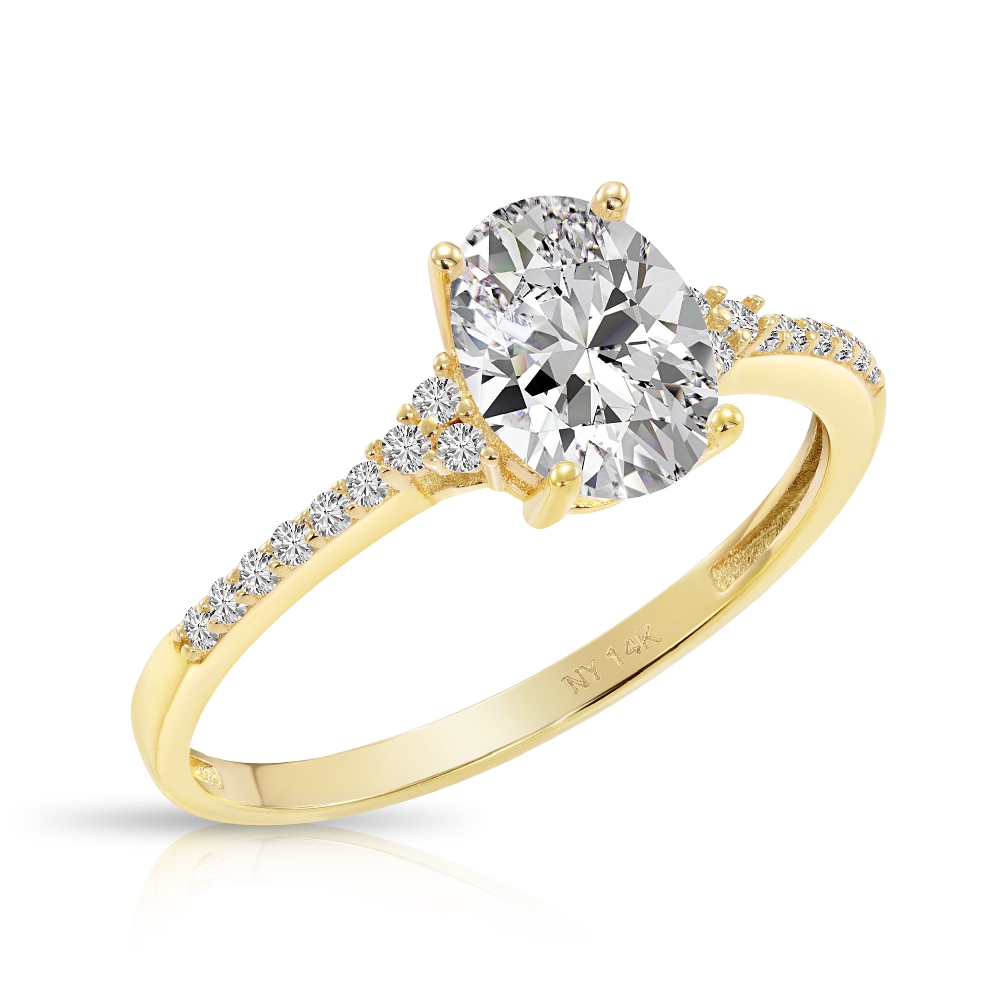 Tilo Jewelry 14K Yellow Gold 1.50 Carat Solitaire Oval-Shaped Engagement Wedding Ring with Side-stone Accents | Size 7 | Classic Engagement Ring for Women