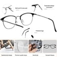 thumbnail image 3 of KANASTAL Anti Blue Light Glasses Men Metal Half Rim Computer Reading Gaming Glasses Blue Light Blocking Anti Fatigue for Digital Screen Grey Frame, 3 of 6
